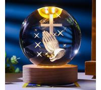 Creative 3D Jesus Crystal Ball, Glass Crystal Ball with LED Night Light & Wooden Base, Crystal Religious Gifts with Jesus Statue, Crystal Ball Night Light for Home Office Christmas Decoration (F)