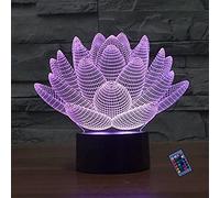 Creative 3D Lotus Flower Night Light 16 Colors Changing USB Power Remote Control Touch Switch Decor Lamp Optical Illusion Lamp LED Table Desk Lamp Children Kids Christmas Brithday Gift