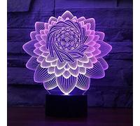 Creative 3D Lotus Flower Night Light USB Power Touch Switch Decor Table Desk Optical Illusion Lamps 7 Color Changing Lights LED Table Lamp Xmas Home Love Brithday Children Kids Decor Toy Gift