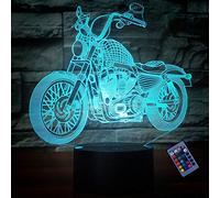 Creative 3D Motorcycle Night Light 16 Colors Changing USB Power Remote Control Touch Switch Decor Lamp Optical Illusion Lamp LED Table Desk Lamp Children Kids Christmas Brithday Gift