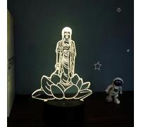 Creative 3D Neon Sign Buddha Meditation Optical Illusion LED Table Desk Lamp 7 Colors Changing Acrylic Sheet Touch Switch Decor for Bedroom Office USB Powered