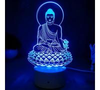 Creative 3D Neon Sign Buddha Meditation Optical Illusion LED Table Desk Lamp 7 Colors Changing Acrylic Sheet Touch Switch Decor for Bedroom Office USB Powered