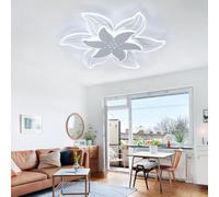Creative 62CM White Flower LED Ceiling Light, Modern Dimmable Flush Mount Fixture with Remote Control, Perfect for Bedroom, Living Room, Kitchen, Garage, and More