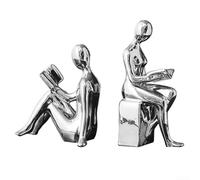 Creative Abstract Figure Bookend for Modern Home Office Decor, Eye catching White Stone Design (book file(book file (silver))