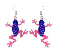 Creative Acrylic Animal Dangle Earrings - Colorful Tree Frog Pink Blue Polka Dot, Lightweight Quirky Fun Jewelry for Summer Parties Festivals Daily Wear Lovely Gift