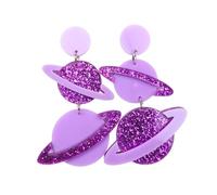 Creative Acrylic Glitter Space Planet Earrings Saturn Celestial Universe Dangle Earrings Funy Earth Crescent Moon Statement Jewelry Gifts for Women, S, Acrylic, No Gemstone