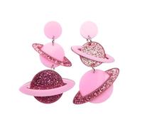 Creative Acrylic Glitter Space Planet Earrings Saturn Celestial Universe Dangle Earrings Funy Earth Crescent Moon Statement Jewelry Gifts for Women, S, Acrylic, No Gemstone