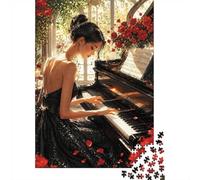 Creative Adult Puzzle Game, 1000 Pcs Piano Rose Woman Jigsaw