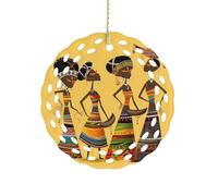 Creative African Culture Ceramic Christmas Ornaments 3 Inch Round Double-Sided Xmas Tree Decorations Pendant with Gold Ribbon for Home Holiday Decor, Gift for Family & Friends