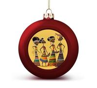 Creative African Culture Christmas Tree Ornaments 1.6 Inch Shatterproof Pc Plastic Balls with Lanyard Baubles Hanging Christmas Ball Ornaments for Xmas Tree Holiday Party Wedding Home Decorations-red