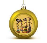 Creative African Culture Christmas Tree Ornaments 1.6 Inch Shatterproof Pc Plastic Balls with Lanyard Baubles Hanging Christmas Ball Ornaments for Xmas Tree Holiday Party Wedding Home Decorations-gold