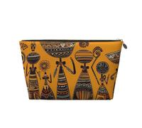 Creative African Culture Cosmetic Bag Pu Leather Waterproof Makeup Bag Portable Travel Toiletry Bag Organizer Gold Zipper Pouch For Women Ladies Gift, Gold, One Size