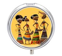 Creative African Culture Pill Box 3 Compartment Metal Round Pill Case Travel Pill Organizer Small Portable Medicine Vitamin Container for Purse and Pocket to Hold Vitamins Supplements