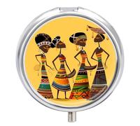 Creative African Culture Pill Box, Travel Medicine Pill Case with Mirror, 3 Compartment Portable Round Pill Organizer, Weekly Medicine Pill Container Holder for Pocket Or Purse Daily Meds