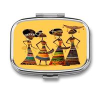 Creative African Culture Small Pill Box for Purse Travel Essentials Metal Pill Case 2 Compartments Compact Medicine Container Portable Daily Pill Organizer for Vitamins Fish Oils