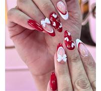 Creative Almond False Nails With Heart And 3D Bows Stick On Nails Full Covers Artificial Nails For Special Occasion