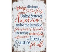 Creative Aluminum Tin Sign American Pledge Of AllegianceRed White And Blue Art Digital Patriotic Printable Usa Pledge Style Farmhouse Bar Garage Gift For Women Men 12x8 inch