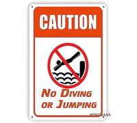 Creative Aluminum Tin Sign Swimming Pool Sign, Shallow Water No Diving or Jumping Pool Decor for Home Coffee Decoration Warning