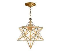 Creative American Star Glass Chandelier Height Adjustable Star Pendant Light with Glass Lampshade Copper hanging lamp for Living Room Dinning Room Bedroom Decoration Lighting (Color: Gold)