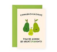 Creative and Cute Congratulations Card for New Parents - "Great Pearents" - Baby Announcement or Shower Gift for Expecting Parents, Him, Her, Friends, Brother, Sister - Comes with Fun Stickers