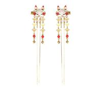 Creative Animal Shape Tassel Hair Clip 2 Pieces - Stylish Alligator Hair Pins for Women - Alloy Girls Charms Headpiece with Antique Chinese Tassels Hairpin Design - Perfect Bride