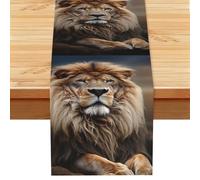 Creative Animals Lion Linen Table Runner Wrinkle Free Farmhouse Dining Tables Runners, Burlap Kitchen Tablecloths 13" X 72" Decorative Table Cover for Party Coffee Holiday Decor