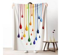 Creative Art Paint Drip Motif Flannel Fleece Blanket Random Accent Drip Details Throw Blankets for Sofa, Warm Cozy Rainbow Sherpa Bedding Blanket for Kids and Adults, 130x150 cm