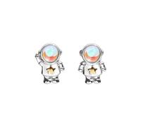 Creative Asymmetrical Astronaut Stud Earrings Spaceman Space Star Planet for Women Girls Cute Personality Jewelry, Crystal enamel Metal, crystal