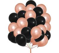 creative balloons 12 inch Balloons Plain Black Chrome Rose Gold Balloons 2 Color Combination Balloon Set For Birthday Festival Wedding Engagement Party Balloon Decoration Pack of 30