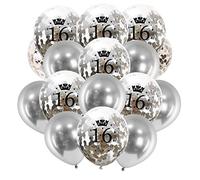 Creative Balloons Happy Birthday Balloons 12 inch 16 Pack Silver Metallic Pearl with 10m Ribbon Roll - Boys/Girls Unisex Birthday Decoration