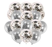Creative Balloons Happy Birthday Balloons 12 inch 16 Pack Silver Metallic Pearl with Confetti and 10m Ribbon Roll 13TH Birthday Decoration