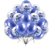 creative balloons Happy Birthday Balloons 12 inch 60th Birthday Balloons Blue Age Confetti Balloons & Pearl Blue Balloon Set 60th Birthday Decoration 16 Pack With 10 Meter Balloon Ribbon