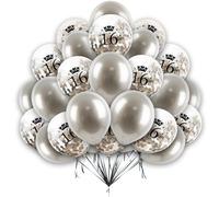 creative balloons Happy Birthday Balloons 16th Birhday Balloons 12 inch Silver Age Confetti and Pearl Silver Balloon Set 16th Birthday Decoration for Girls Boys 16pcs With 10 Meter Balloon Ribbon