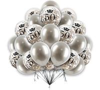 creative balloons Happy Birthday Balloons 50th Birhday Balloons 12 inch Silver Age Confetti and Pearl Silver Balloon Set 50th Birthday Decoration for Men Women 16pcs With 10 Meter Balloon Ribbon
