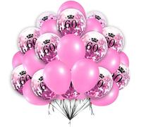 creative balloons Happy Birthday Balloons 60th Birhday Balloons 12 inch Pink Age Confetti and Pink Pearl Balloon Set 60th Birthday Decoration for Men Women 16pcs With 10 Meter Balloon Ribbon