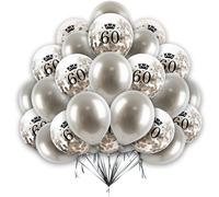 creative balloons Happy Birthday Balloons 60th Birhday Balloons 12 inch Silver Age Confetti and Pearl Silver Balloon Set 60th Birthday Decoration for Men Women 16pcs With 10 Meter Balloon Ribbon