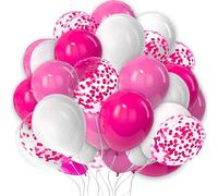 creative balloons Hot Pink and White Balloons Pack 10 Inch White Balloons with Confetti Latex Balloons Hot Pink White Balloons for Girls Themed Birthday Baby Showers Wedding Decorations 25 Pack
