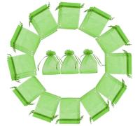 Creative Balloons Organza Bags Green 7 x 9cm 100 Pack for Wedding Christmas Favours - Drawstring Jewellery Candy Mesh Pouch for Small Gifts