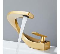 Creative Basin washbasin hot and Cold Water Faucet Full Copper Bathroom Cabinet Faucet, White + Gold Handle