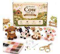 Creative Beaded Mini World 3D DIY Kit Collection, Tiny 3D Beaded Animal DIY Kit with Mini Bags Heels, DIY Creative Jewelry Art Craft, Gifts for Adults Beginners Craft Lovers (Cow)