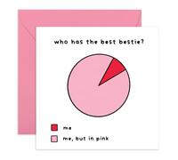 Creative BFF Greeting Card - “Who Has the B*st Bestie?” - Cute Pink Pie Chart for Her, Ladies, Women, Sis, Gals, Girls - Appreciation for Birthdays, Galentines Day - Comes with Fun Stickers