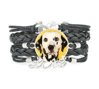 Creative Big Eyes Dalmatian Dog Love Adjustable Leather Braided Bracelet Bl