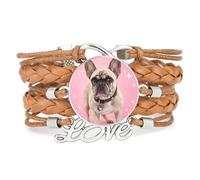 Creative Big Eyes Pekingese Dog Love Adjustable Leather Braided Bracelet Br