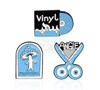 Creative Big Eyes Scissors Brooch - Retro Vinyl Record Blue Mushroom Elf Badge for Personalized Style