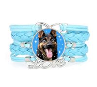 Creative Big Eyes Shepherd Dog Love Adjustable Leather Braided Bracelet Blu