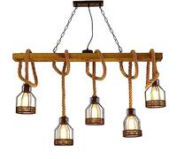 Creative Birdcage Island Pendant Light Industrial Hemp Rope 5 Lights Chandelier Wood Decoration Vintage Ceiling Hanging Light for Dining Room Cafe Bar Restaurant Lighting Fixture Made in China