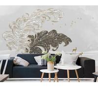 Creative Black and White Feathers Elk Flying Birds 3D Wallpaper Luxury Silk Study Dining Feature Sofa Grey Bedroom Living Room Tv Decorative Wall-150cm×105cm