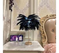 Creative Black Ostrich Feather Table Lamp Bedside Lamp Light Luxury and Elegant Lampshade Night Light Table Lighting for Living Room Bedroom Home Decoration, Plug-in