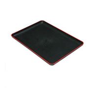 Creative Black Plastic Serving Tray with Wooden Handle Versatile for Dishes Mugs Breakfast Bread and Decor Stylish and Functional Home Accessory