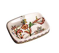 Creative Blue Butterfly Ceramic Soap Dish With Drain - Elegant Flower Pattern Soap Tray For Bathroom & Shower, For Mum & Family Red Flower Pattern Ceramic Soap Dish